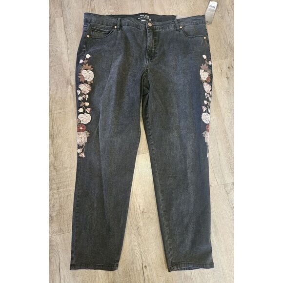 Ruff Hewn Black‎ Denim Embroidered Flowers Nwt - Picture 1 of 8